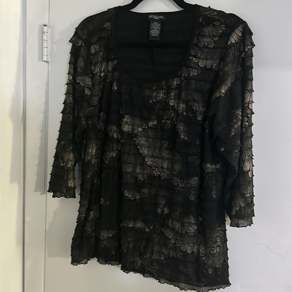 Notations Women's Black Ruffled 3/4 length Sleeve Dress Shirt. Size 2X - Picture 5 of 6